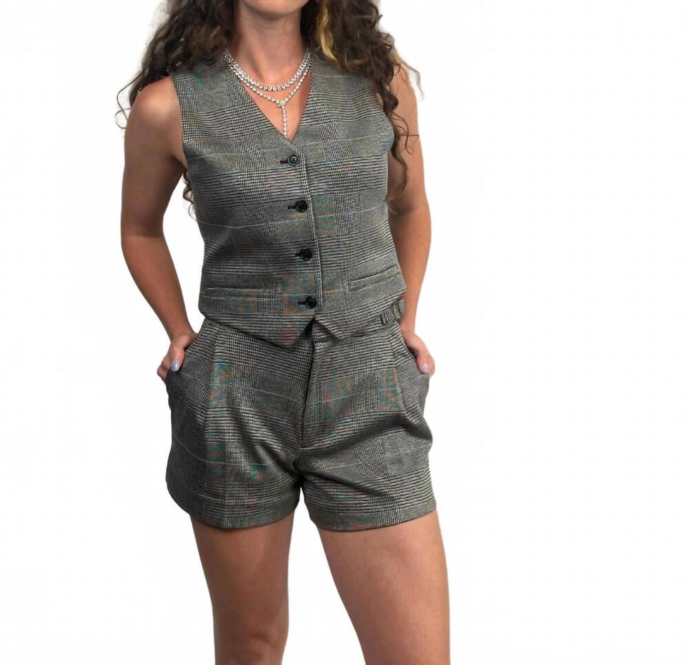 NEW GREYSON CLOTHIERS glen trouser short in plaid black/gray